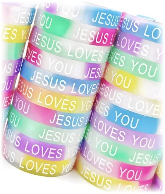 Náramek silikonový - Jesus loves you 180mm - luminiscenční