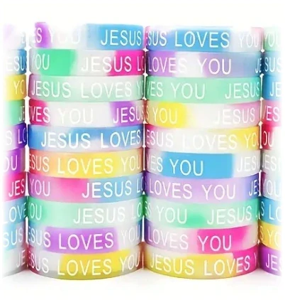 Náramek silikonový - Jesus loves you 180mm - luminiscenční