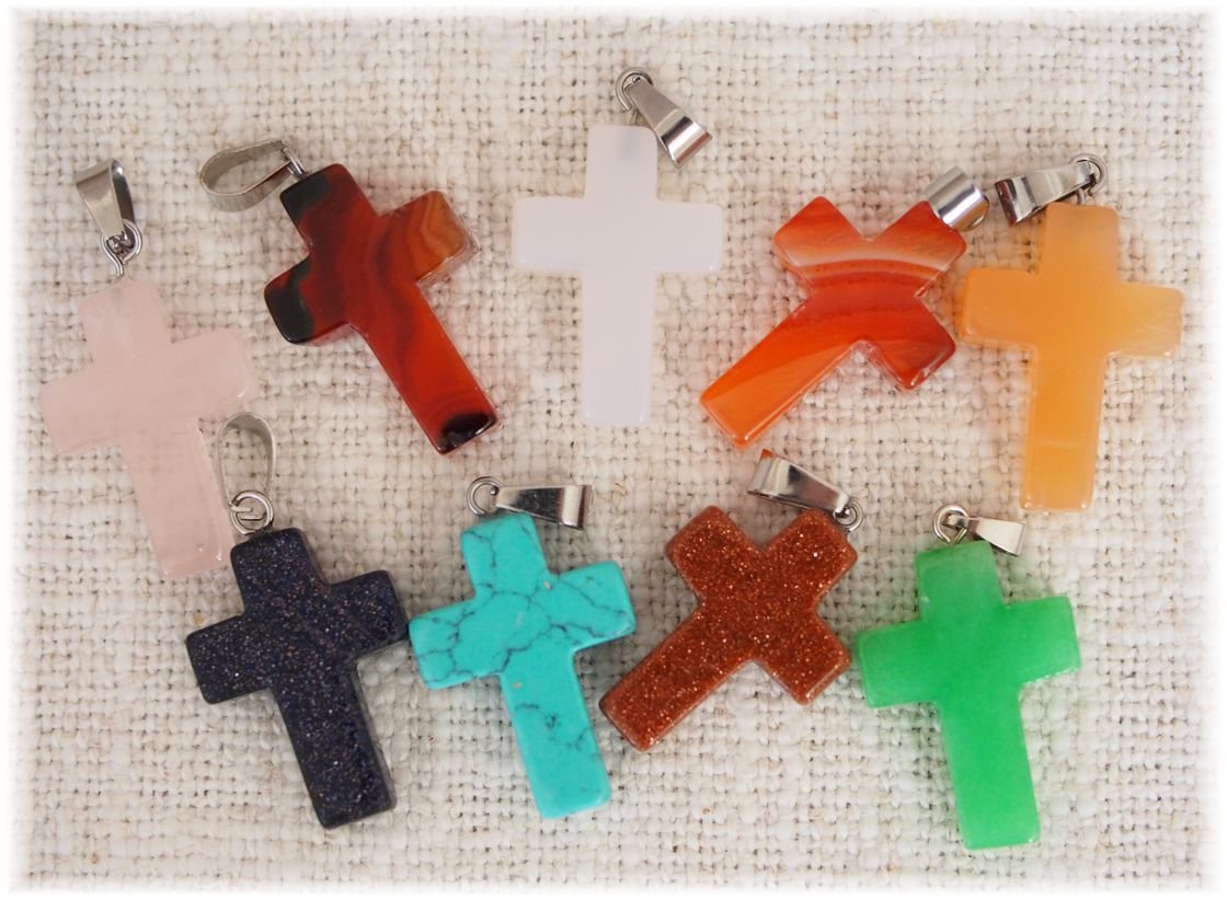 Náhrdelník nerez řetízek - křížek kámen