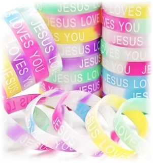 Náramek silikonový - Jesus loves you 180mm - luminiscenční